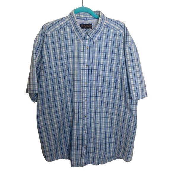 Ariat Pro Series Mens XXL Blue Plaid Short Sleeve Shirt Lightweight Western Work - Picture 3 of 7